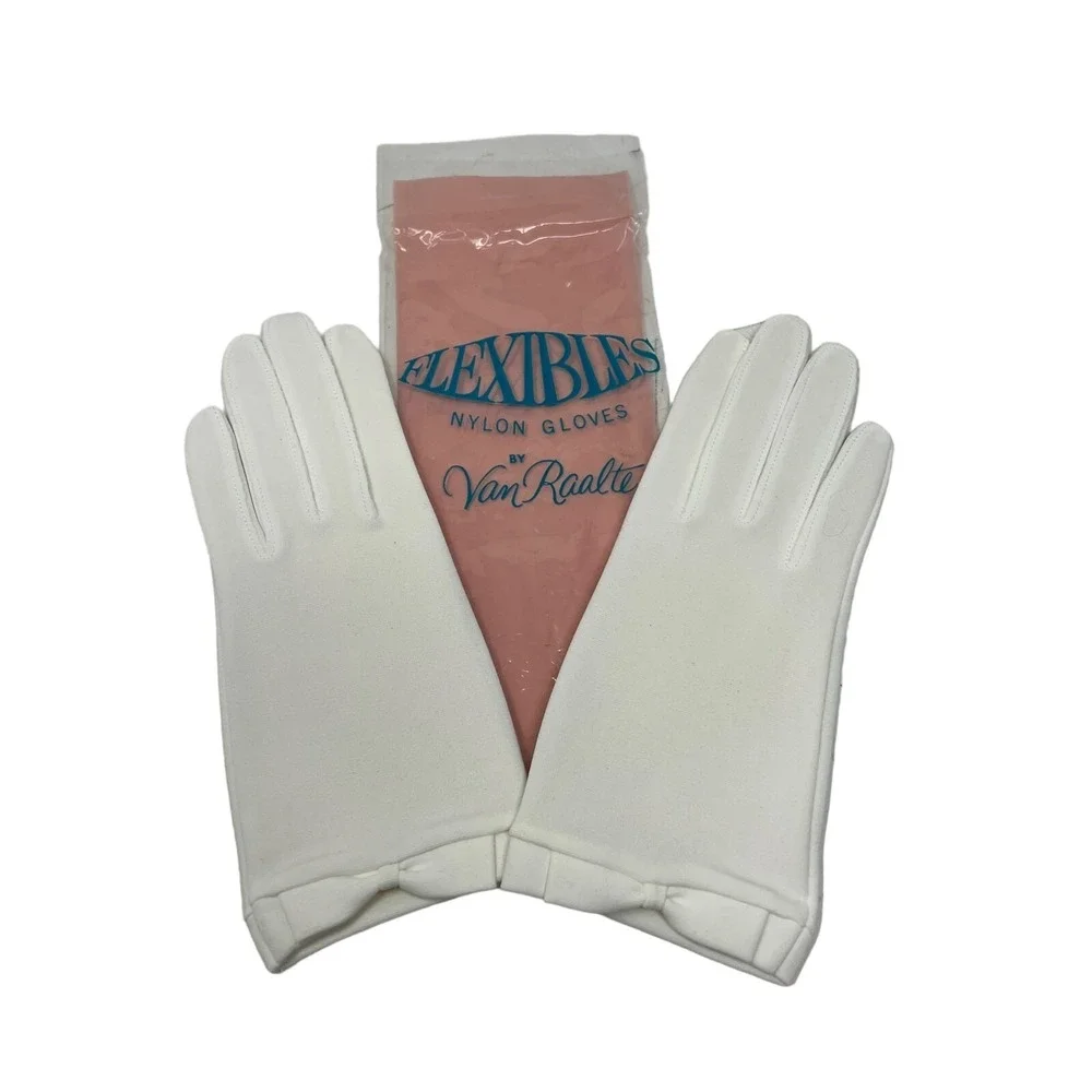 Womens Vintage Gloves Two Pair Navy Blue and White Nylon‎ Size 6 1/2